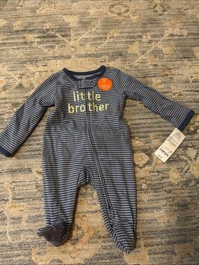 Carter's Navy and Light Blue Striped 'Little Brother' Footie